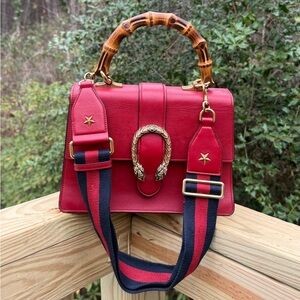 Gucci Red Leather Dionysus with Bamboo Top Handle